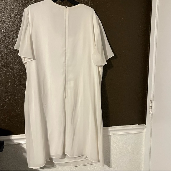 White Short Sleeve Knee Length Dress with Sheer and Beaded Detail, Size 22W - Picture 4 of 5